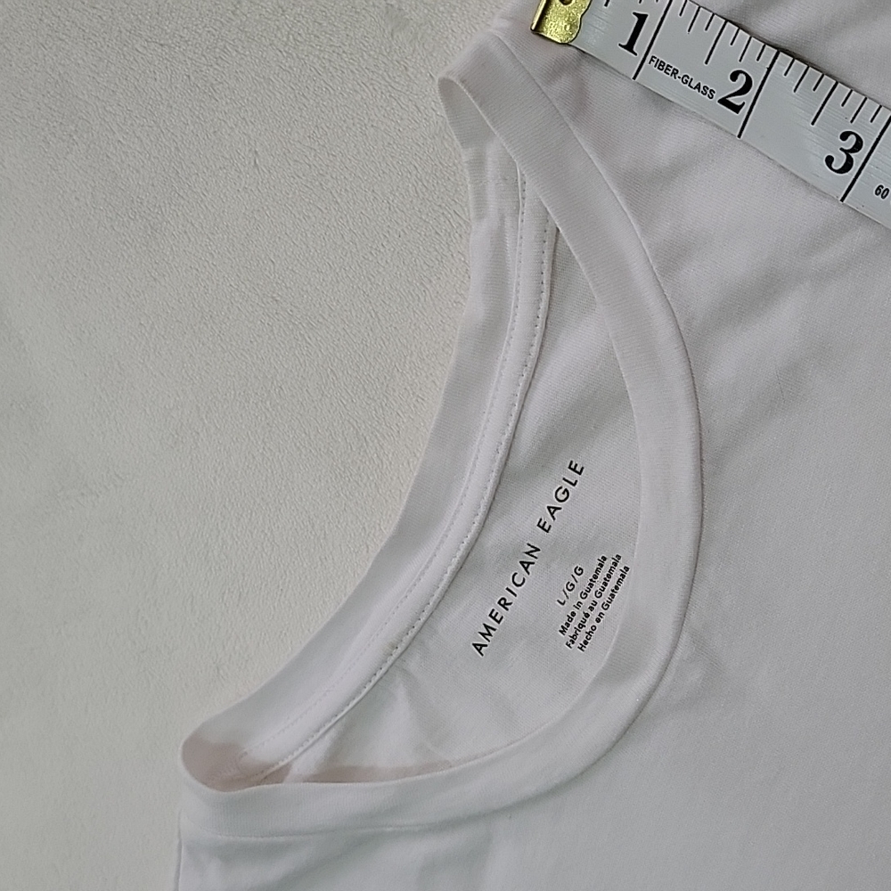 💙 AMERICAN EAGLE OFF WHITE T SHIRT CROP TOP BASIC SUMMER BEACH - Picture 5 of 5
